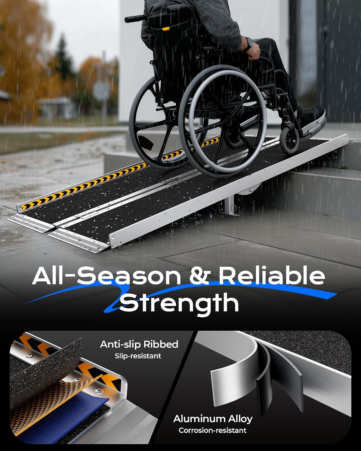 6FT Wheelchair Ramp, Portable Aluminum Ramps for Wheelchairs for Home Steps, 800 LBS Capacity Handicap Ramp for Doorway, Threshold,Front Porch, Entry, Stairs