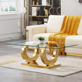 SSLine Modern 1 Piece Living Room Coffee Table Luxury Gold Glass Coffee Table with Ring-Shape Stainless Steel Base for Living Room Bedroom Office (1 Coffee Table)