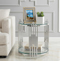 Round Glass End Table, 19.7' Circle Sofa Side Table with Silver Stainless Steel Base, Clear Glass Accent End Table Bedside Table Nightstand for Living Room Bedroom Office