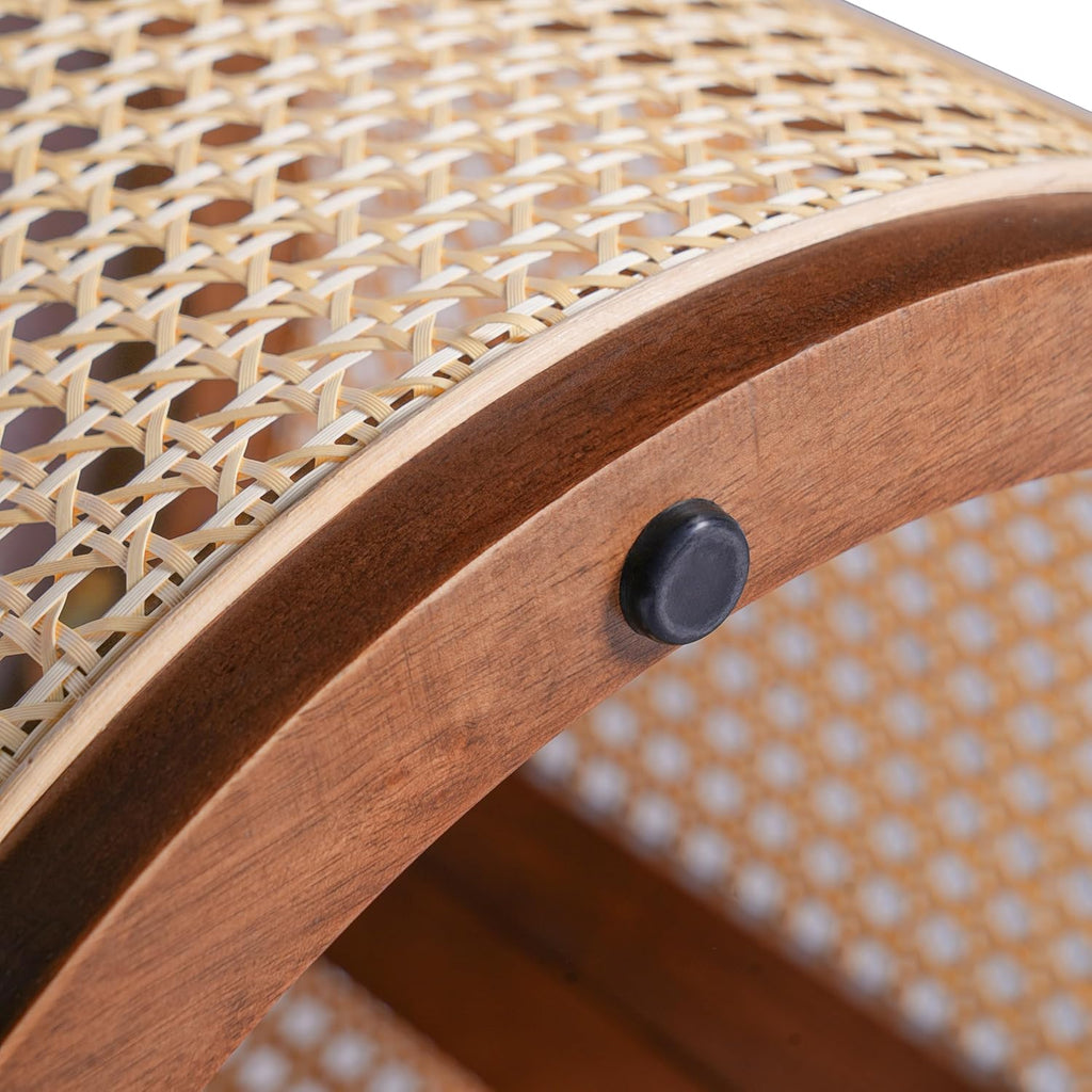 Christopher Knight Home Aurl Lift Top Round End Table with Storage, Modern Side Table with Woven Rattan Details, Wooden Small Coffee Table for Living Room, Round Storage Ottoman, Dark Brown