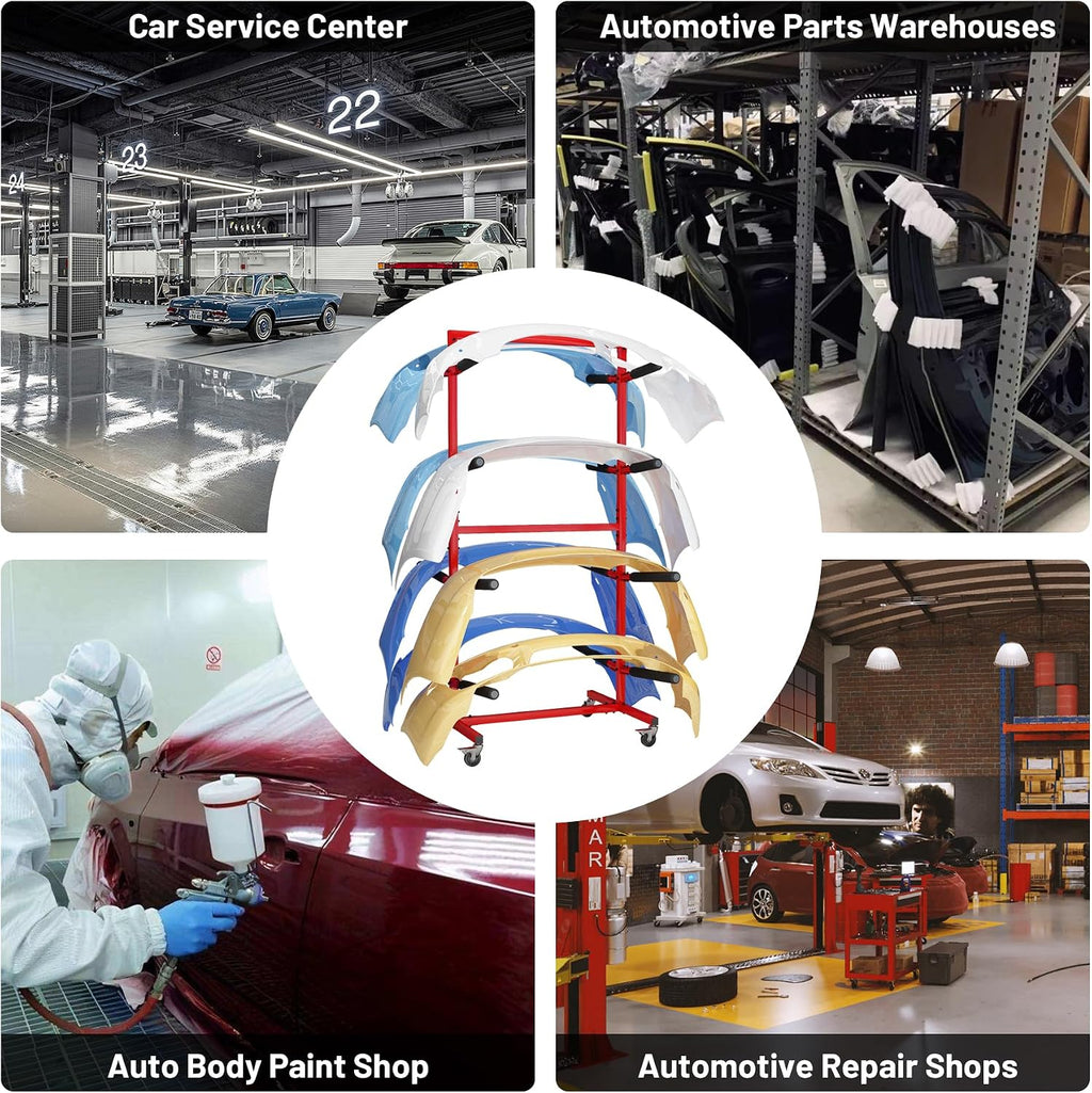 biosp Double Sided Mobile Bumper Storage Rack Floor-Standing with Lockable Wheels, Store and Organize 6 Painted Bumpers, Length Adjustable, Automobile Parts Accessories, 41.02''D x 49.29''W x 80''H