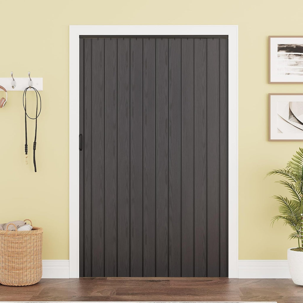48' x 80' PVC Interior Accordion Door, Suitable for Opening Width 37'-48', Trimmable Height & Width, Room Dividers for Pantry Laundry Closet RV, Strong Magnet Folding Doors, Easy to Install, Black