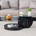 Glass Coffee Table, Modern Round Clear Coffee Tables for Living Room, 3-Tier Circle Tempered Coffee Table with Storage Wooden Side Table for Home Bedroom Balcony Yard (Black, Large)
