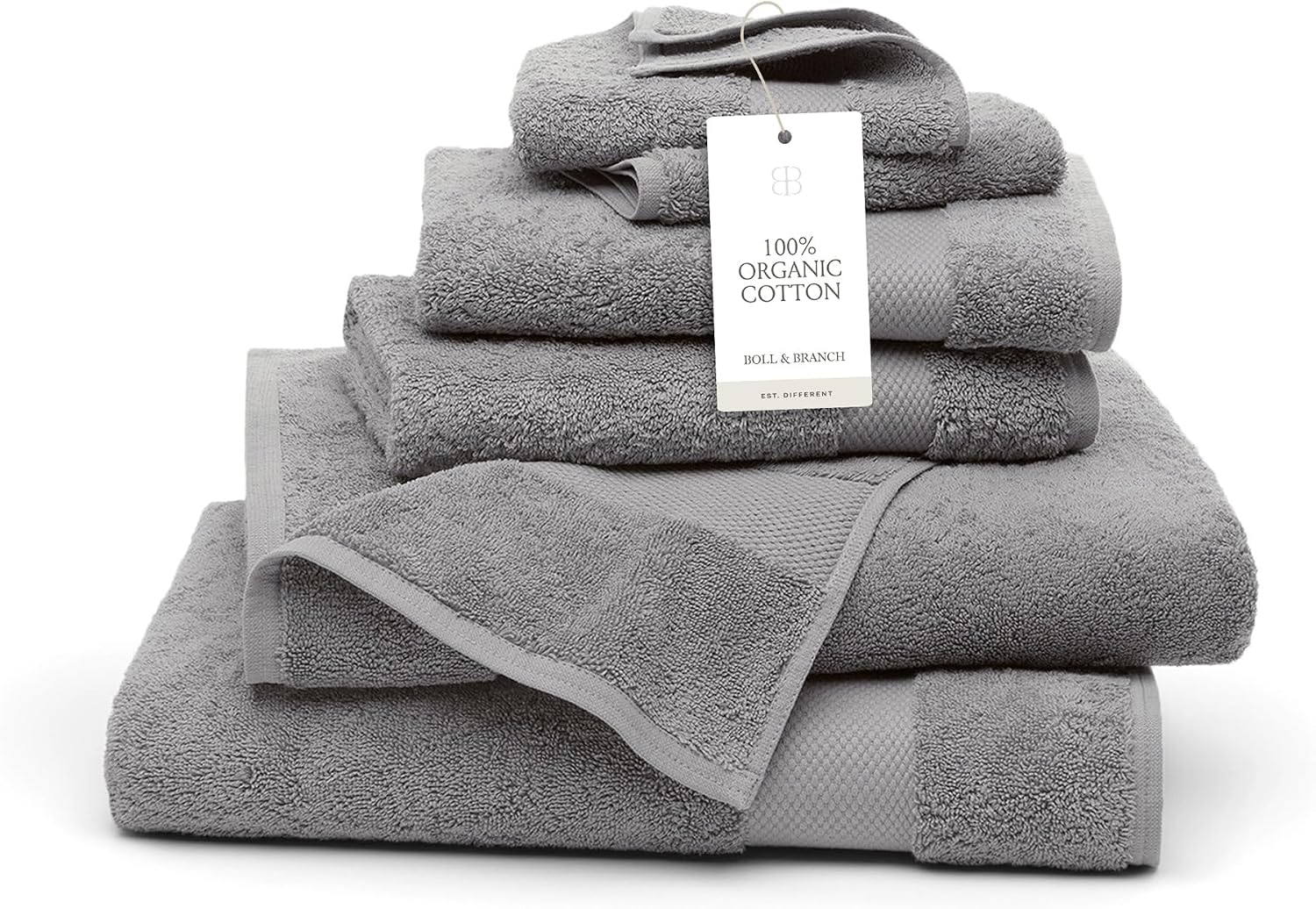 BOLL & BRANCH Plush Bath Towel Set - Stone - 6 Piece - Includes 2 Bath Towels, 2 Hand Towels & 2 Washcloths - 100% Organic Cotton - Ultra Soft & Luxurious - Quick Absorbing