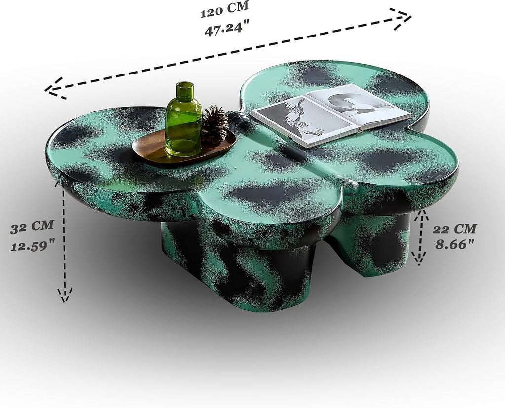 Large 47-inch Modern Glass Top Coffee Table, Mid-Century Green & Black Accent Table for Spacious Living Room, Lounge or Office (Green + Black)