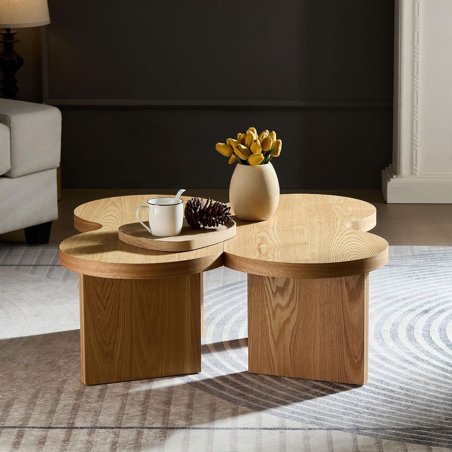 Modern Nesting Coffee Table Set of 2, Natural Wooden Coffee Table for Living Room, Small Center Table End Table Sets with Rustic Wood Grain for Bedroom Office Cafe Oka 31.5' W x13.77 H