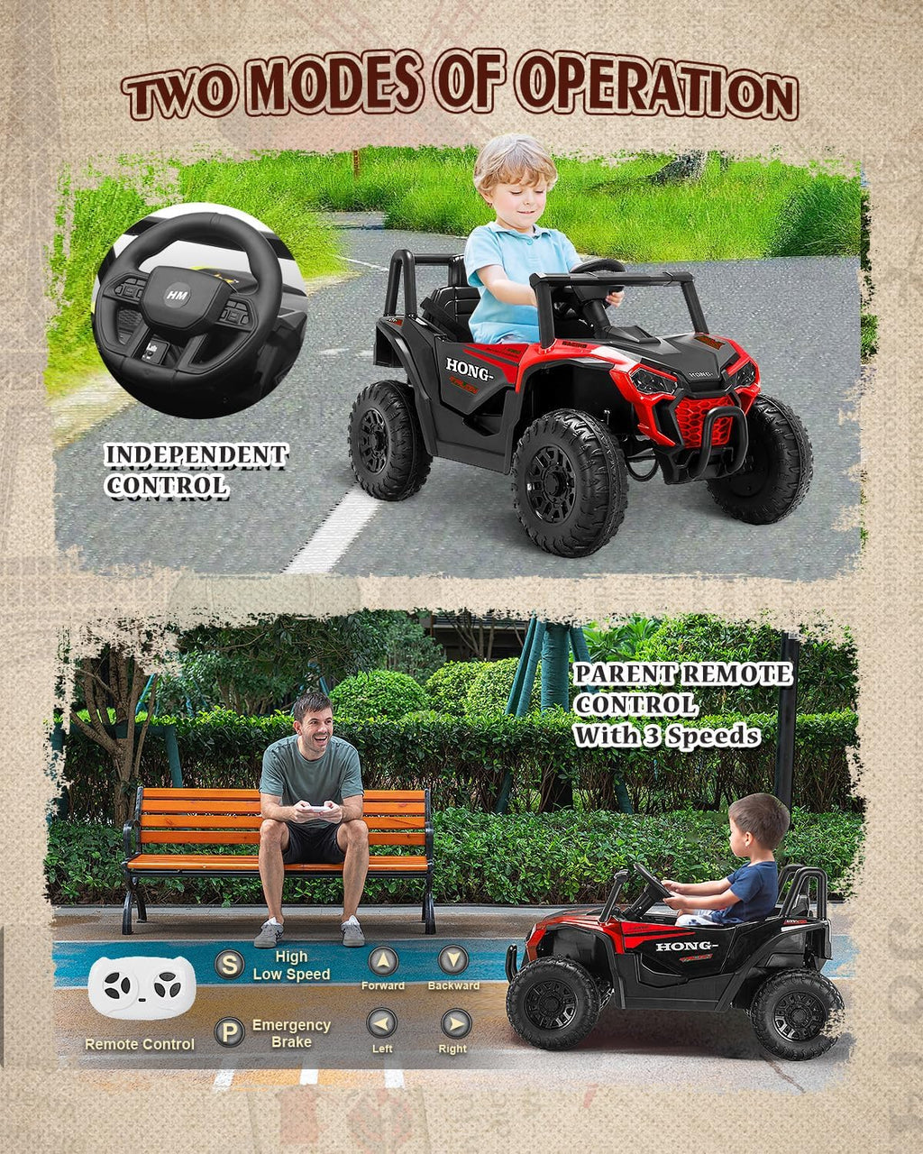 12V Kids Ride on Car, Battery Powered Electric UTV Truck with Parent Remote Control, Bluetooth, Music, LED Light, 3 Speeds, Soft Start, Safety Belt, Horn, Ride on Toys for Boy Girl (Red)
