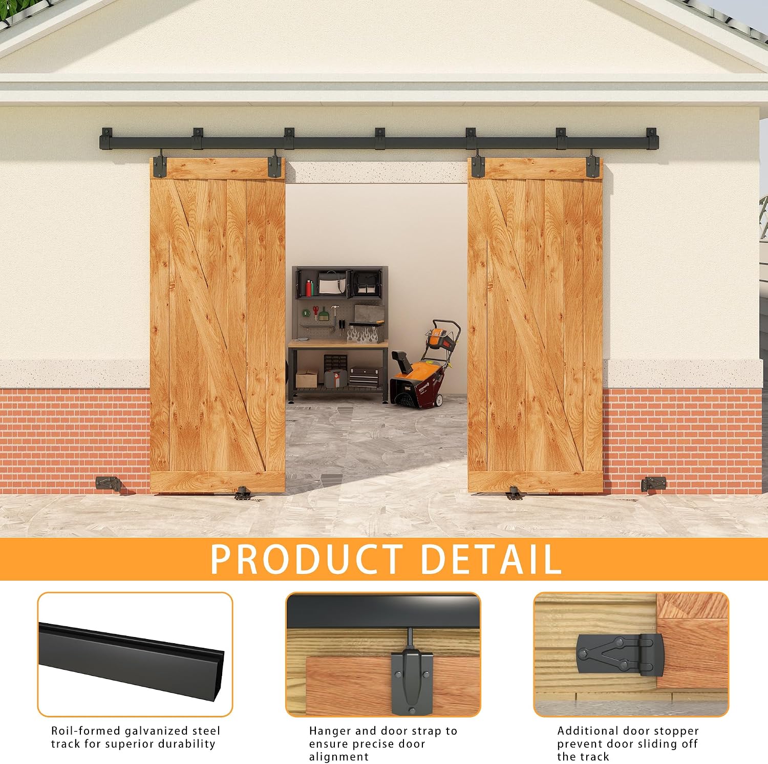 10FT Black Box Rail Exterior Barn Door Hardware Kit for 2 Doors, Sliding Heavy Duty Barn Door Track, Wall Mount Barn Door Hardware with 7 Track Brackets(Doors NOT Include)