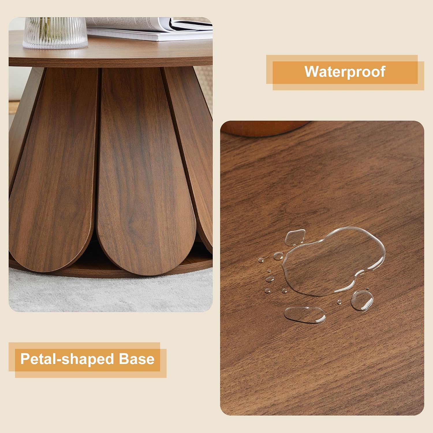 31.5' Round Coffee Table, Modern Farmhouse Wood Coffee Table with Pedestal Base, Small Space Circle Center Table for Living Room, Apartment, Walnut