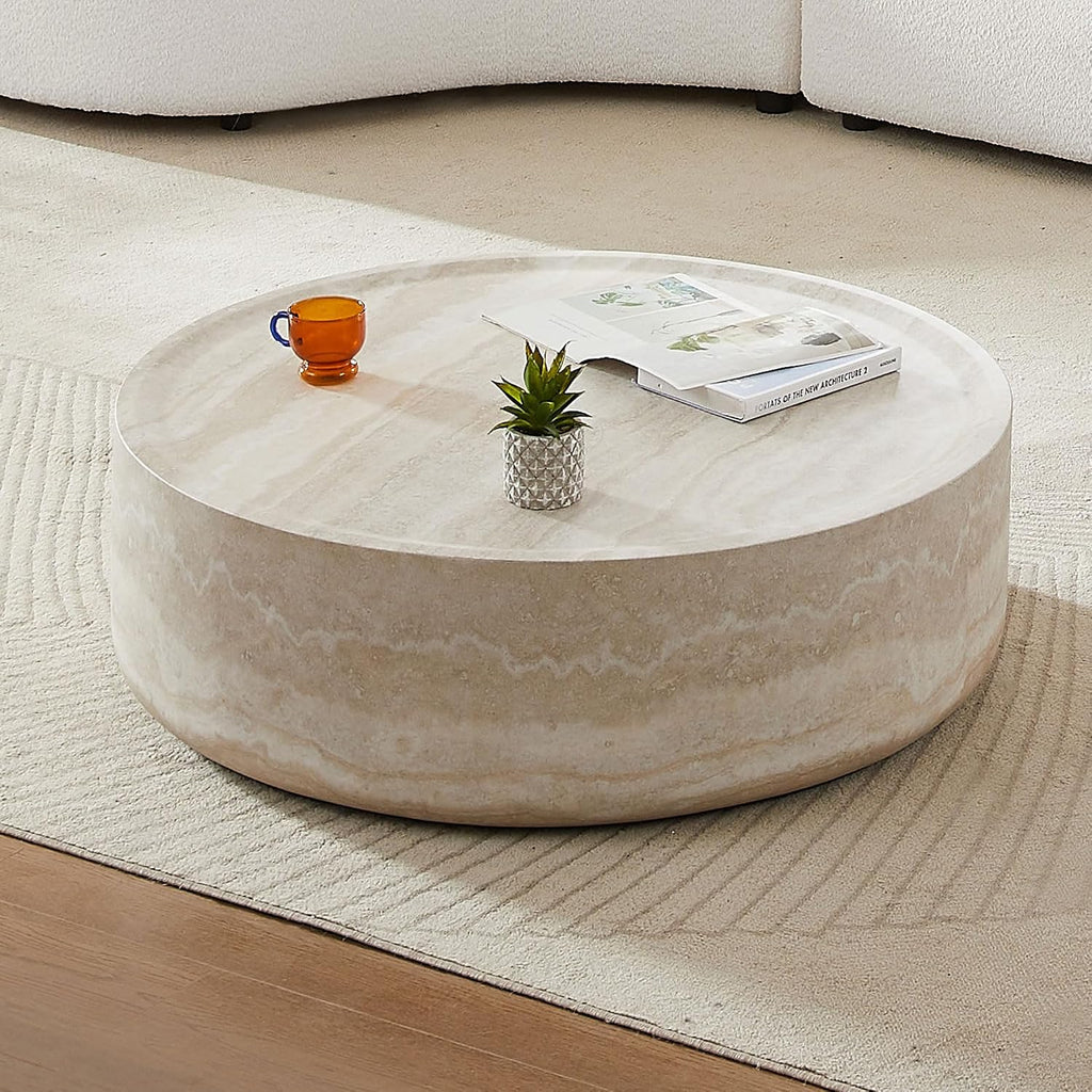LUMISOL Round Coffee Table for Living Room, Modern Faux Marble Center Table, Accent Circle Tea Table for Bedroom, Office, Apartment, No Need Assembly, 31.49'L x 31.49' W x 12' H, Marble