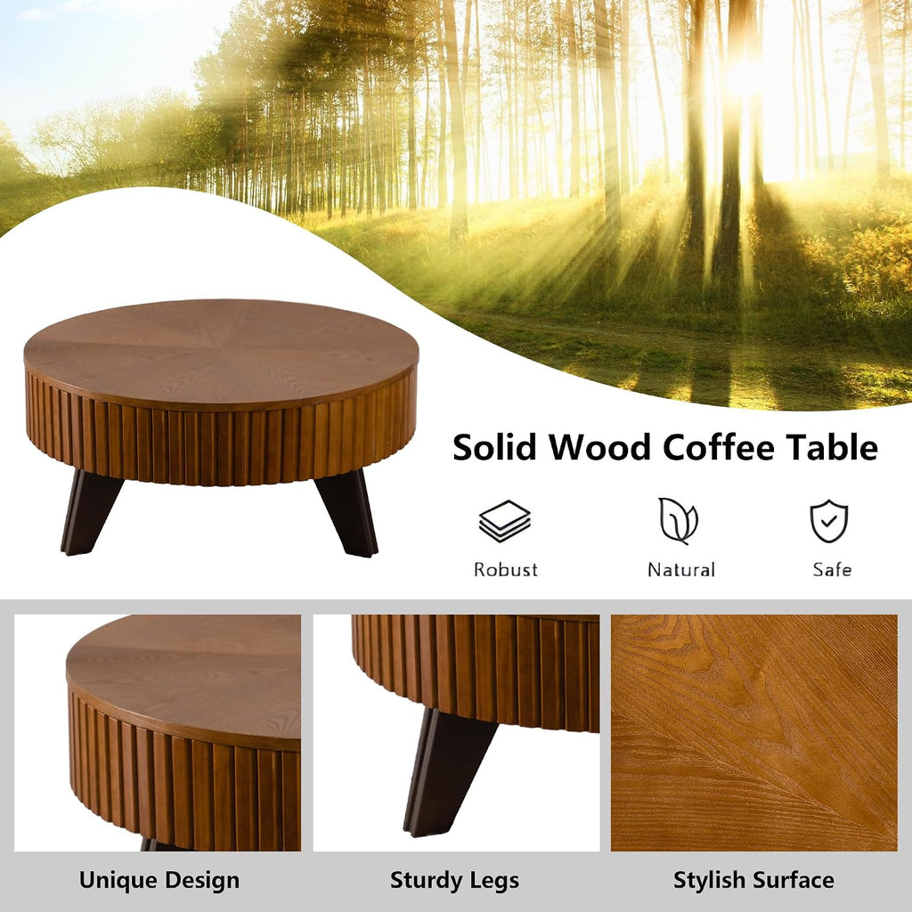Setawix 31.5' Round Coffee Table with Storage Space, Small Side Tea End Table for Living Room, Wooden Rustic Coffee Table, Storage Entry Way Table, Natural