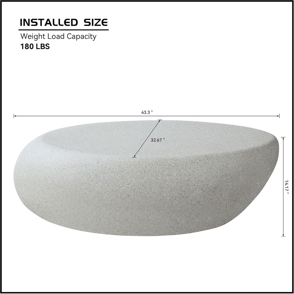 Faux Rock Coffee Table Set with Lightly Rought Rock Design,Irregular Drum Coffee Table Set with Side Table,Fiberglass Accent Stone-Like Central Table for Living Room,No Assembly