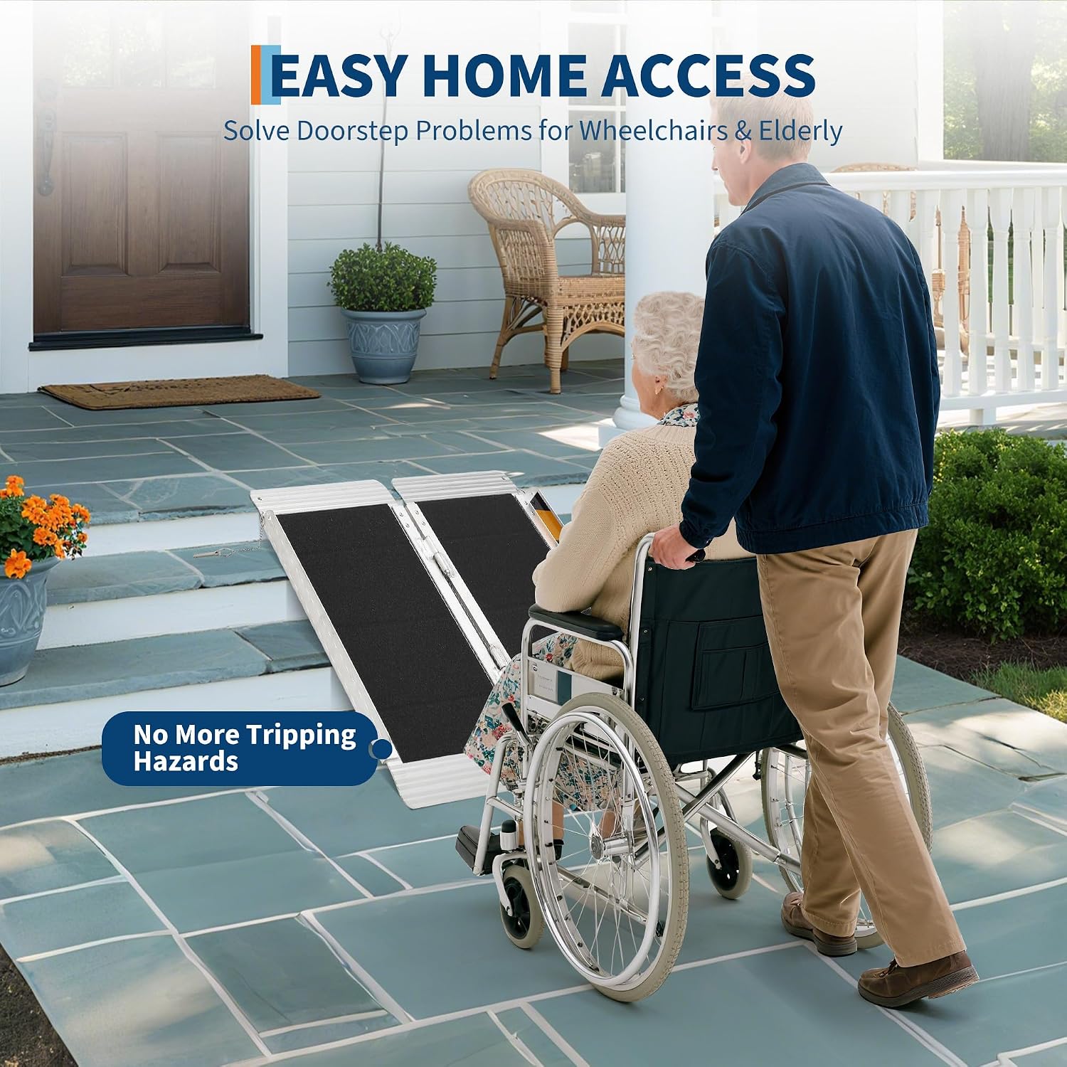 Aluminum Portable Wheelchair Ramp Folding Ramp w/Non-Slip Surface, Threshold for Home Steps, Scooter for Car, Doorways, Curbs & Stairs, 600 Lbs Capacity