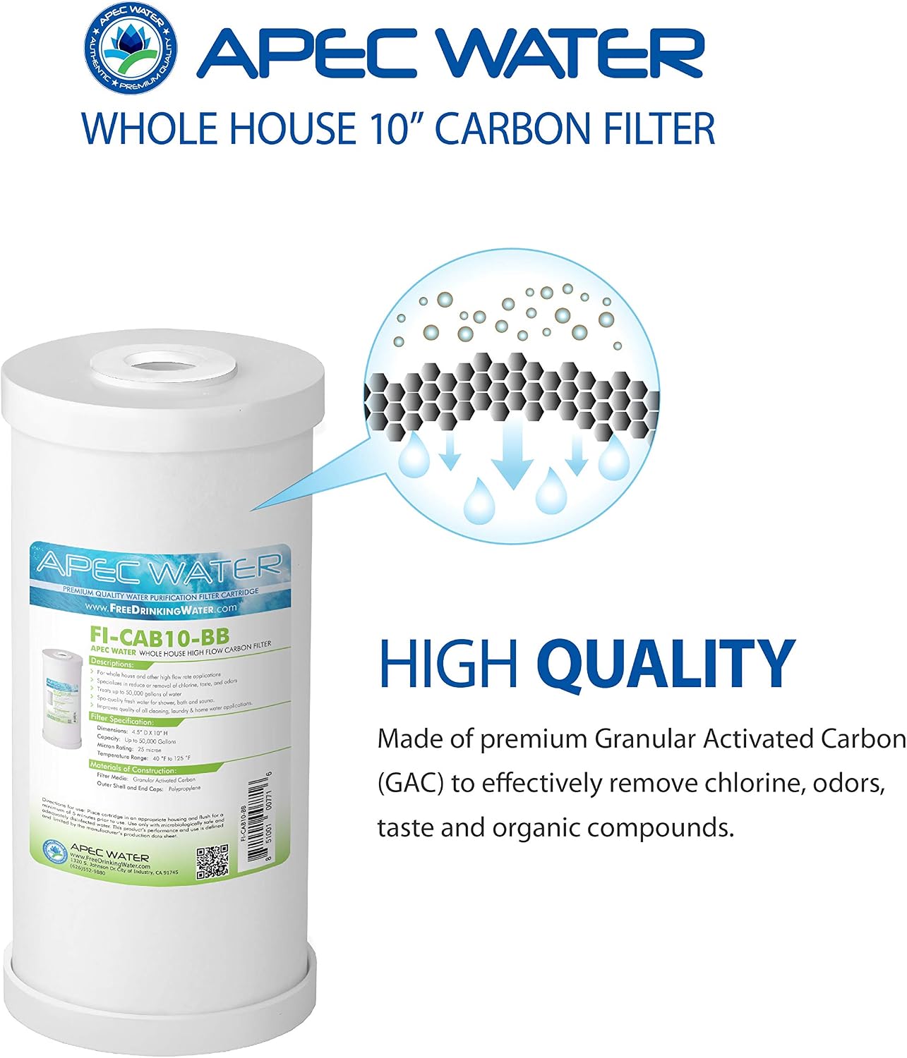 APEC Water Systems 10' Whole House High Flow GAC Carbon Replacement Water Filter (FI-CAB10-BB) (Pack of 2)