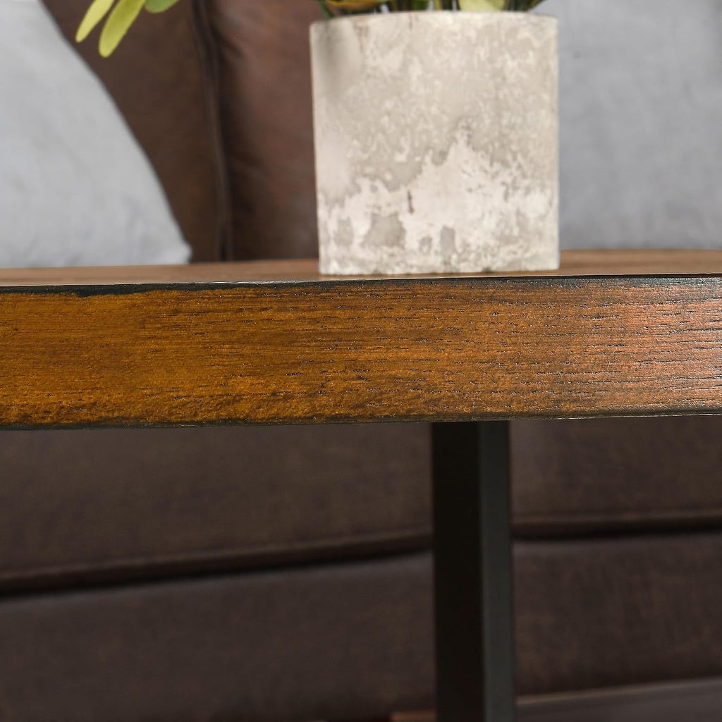 Solid Wood Oval Coffee Table with Cross Metal Legs, 47.9' Industrail Bar Cocktail Table for Living Room Kitchen Office Sofa Table Bristro Table for Cafe/Bar Rustic Brown