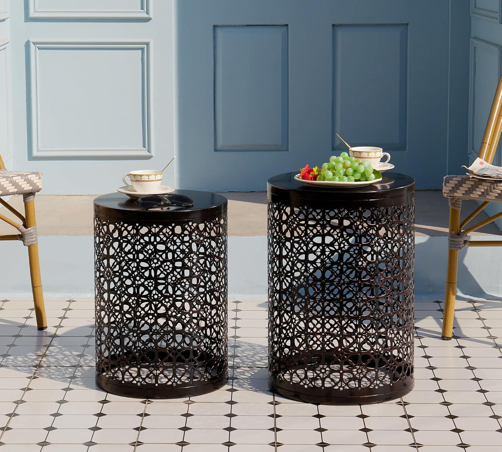 HFHOME Set of 3 Heavy-Duty Round End Table, Side Table, Coffee Table for Indoor Multifunctional Use, Outdoor Decorative Garden Stool Plant Stand-Bronze