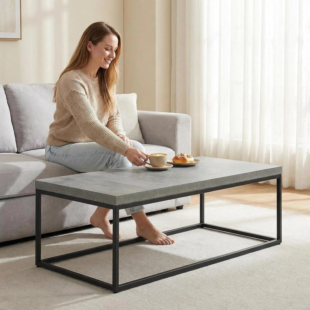 CENSI 47-Inch Large Grey Marble Accent Coffee Table/Center Table for Living Room, Rectangle Modern Industrial Style,Wood and Metal, Max.Loading 220 lbs. (Concrete)