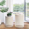 Glitzhome Accent Tables Living Room Set of 2, Round Metal End Side Table, Small Circle Coffee Bedside Table, Planter Stand for Couch Bedroom Nightstand, Cream White