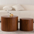 KEVINSPACE Nesting Coffee Table Set of 2 Circle CoffeeTable Modern NestingTables for Living Room Round Fluted Wooden CoffeeTabl No Need Assembly for Bedroom Balcony Lounge 33.86' Walnut