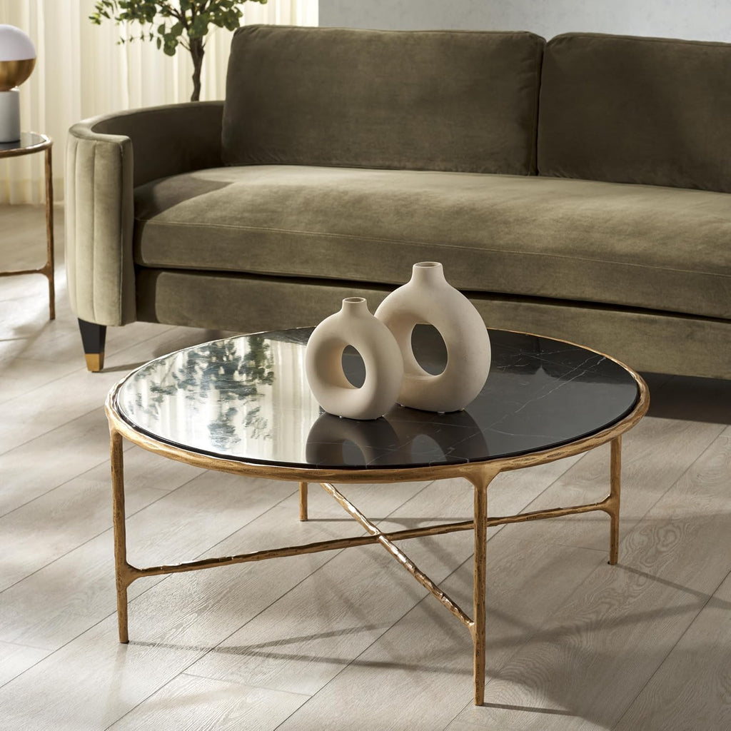 SAFAVIEH Couture Collection Jessa Brass Base & Black Marble Top Round Coffee Table, Fully Assembled
