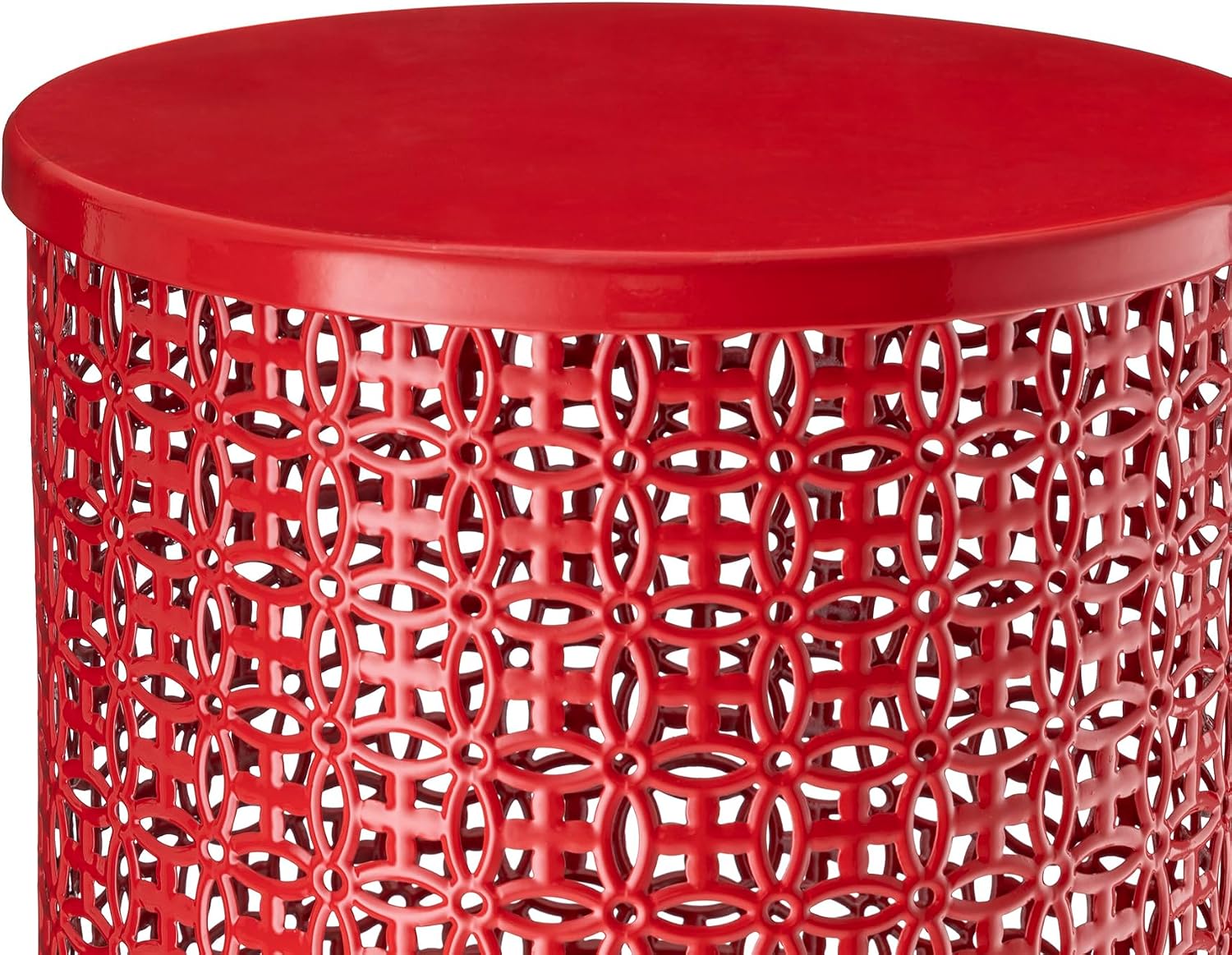 Glitzhome Accent Tables Living Room Set of 2, Round Metal Side End Table, Small Circle Coffee Bedside Table, Planter Stand for Couch Nightstand Bedroom Patio Backyard, Glossy Red