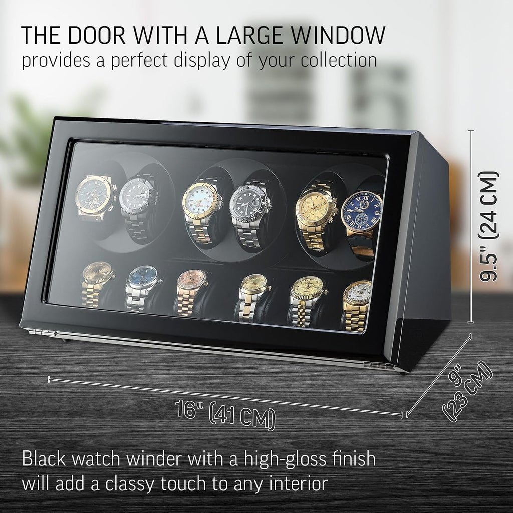 TIMECUBE Watch Winder with 6 Storage Slots, LED Light and Automatic Motor-Stop Option