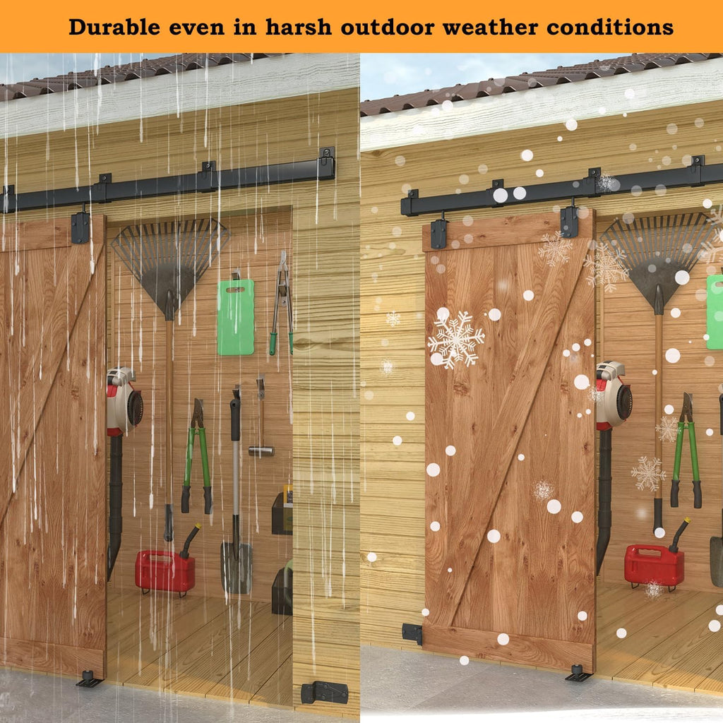 8FT Black Box Rail Exterior Barn Door Hardware Kit, Sliding Heavy Duty Barn Door Track, Wall Mount Barn Door Hardware with 5 Track Brackets(Doors NOT Include）