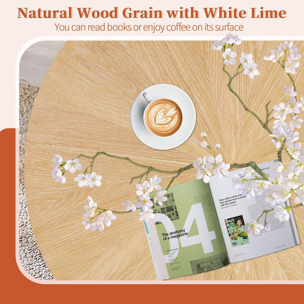 Round Wood Coffee Table for Living Room, Modern Wood Table with Storage, Wooden Circle Coffee Table, 29.14' L x 29.14' W x 15.87' H