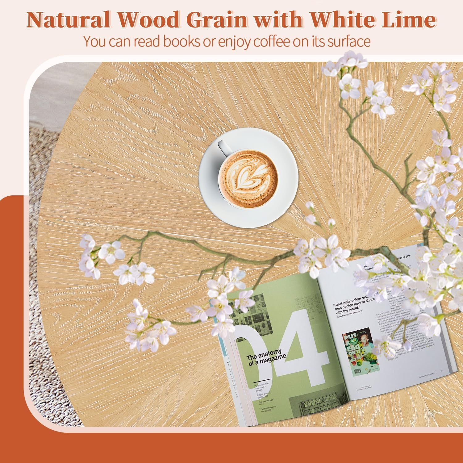 Round Wood Coffee Table for Living Room, Modern Wood Table with Storage, Wooden Circle Coffee Table, 29.14' L x 29.14' W x 15.87' H
