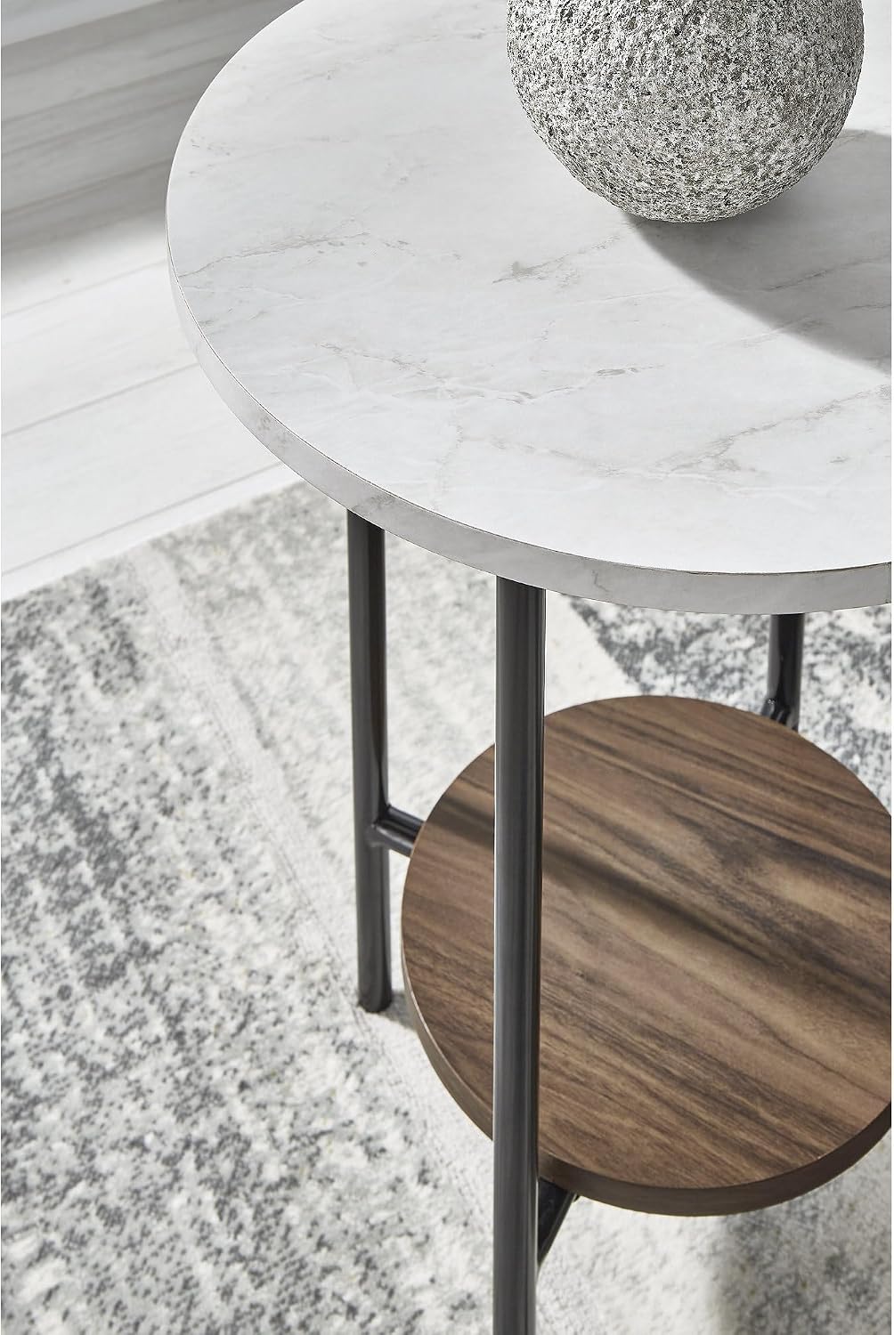 Signature Design by Ashley Wrenwich Contemporary Faux Marble Table with Shelf, Set of 3, Dark Brown & White
