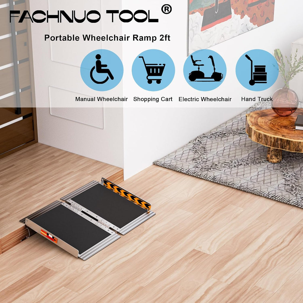 FACHNUO 2FT & 3FT Portable Wheelchair Ramp Non-Skid Aluminum Handicap Ramps with Handle 31.3'' Wide 800LBS Capacity Wheel Chair Ramp Scooter Ramps for Home, Steps, Stairs, Entry, Threshold, Doorway
