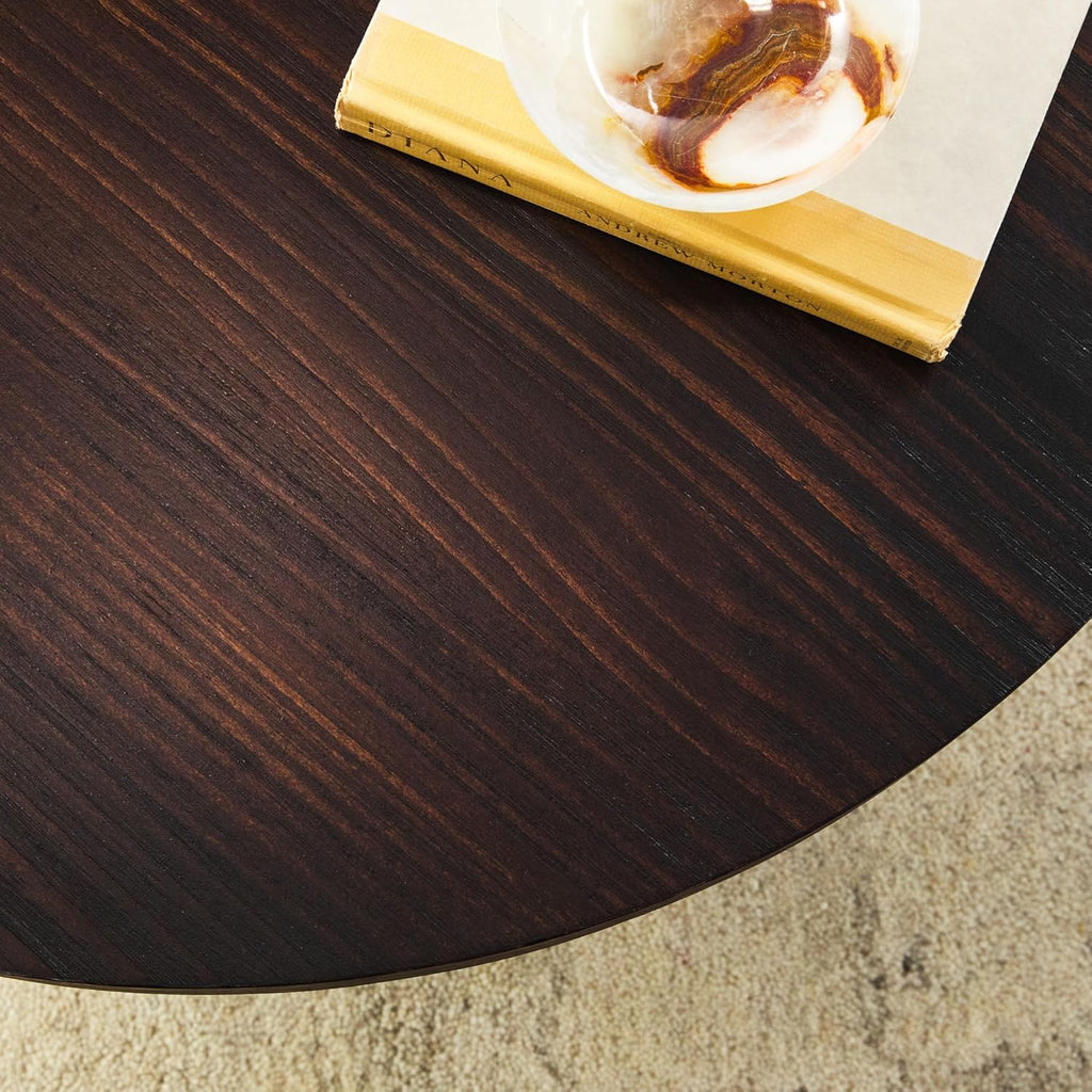 Walker Edison Colt Modern Farmhouse Solid Wood Round Coffee Table, 36 Inch, Espresso