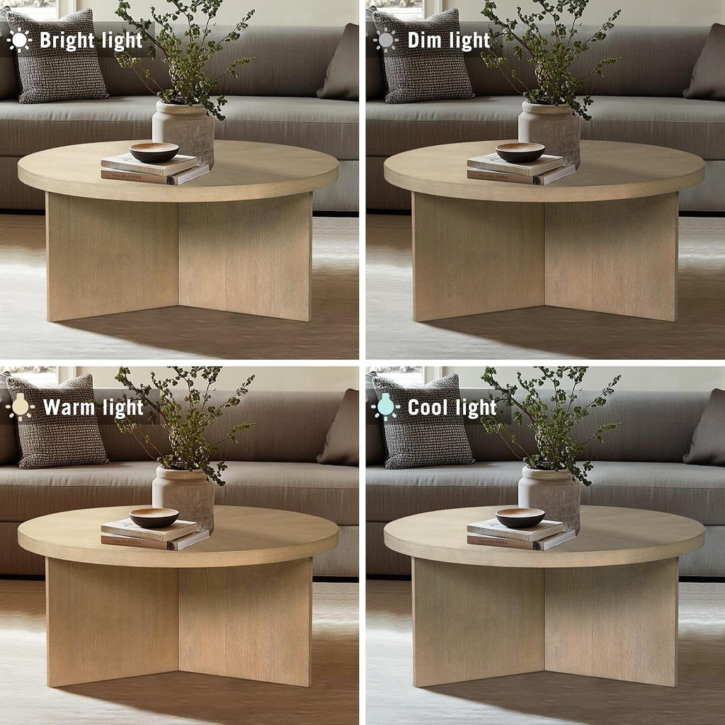 Martha Stewart Sadie Round Coffee Table – Starburst Veneer Top, Reclaimed Greige Wood Finish, Modern Accent for Living Room, Lounge, or Sitting Area, 36' Dia x 16.5' H