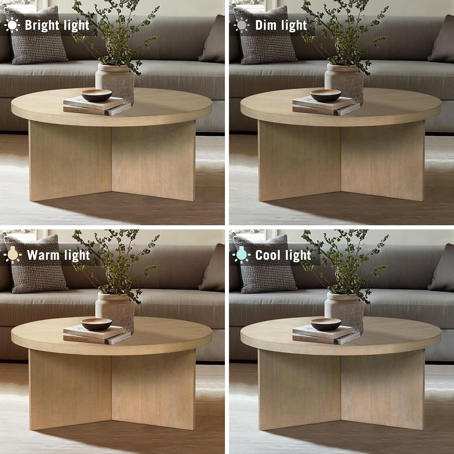 Martha Stewart Sadie Round Coffee Table – Starburst Veneer Top, Reclaimed Greige Wood Finish, Modern Accent for Living Room, Lounge, or Sitting Area, 36' Dia x 16.5' H