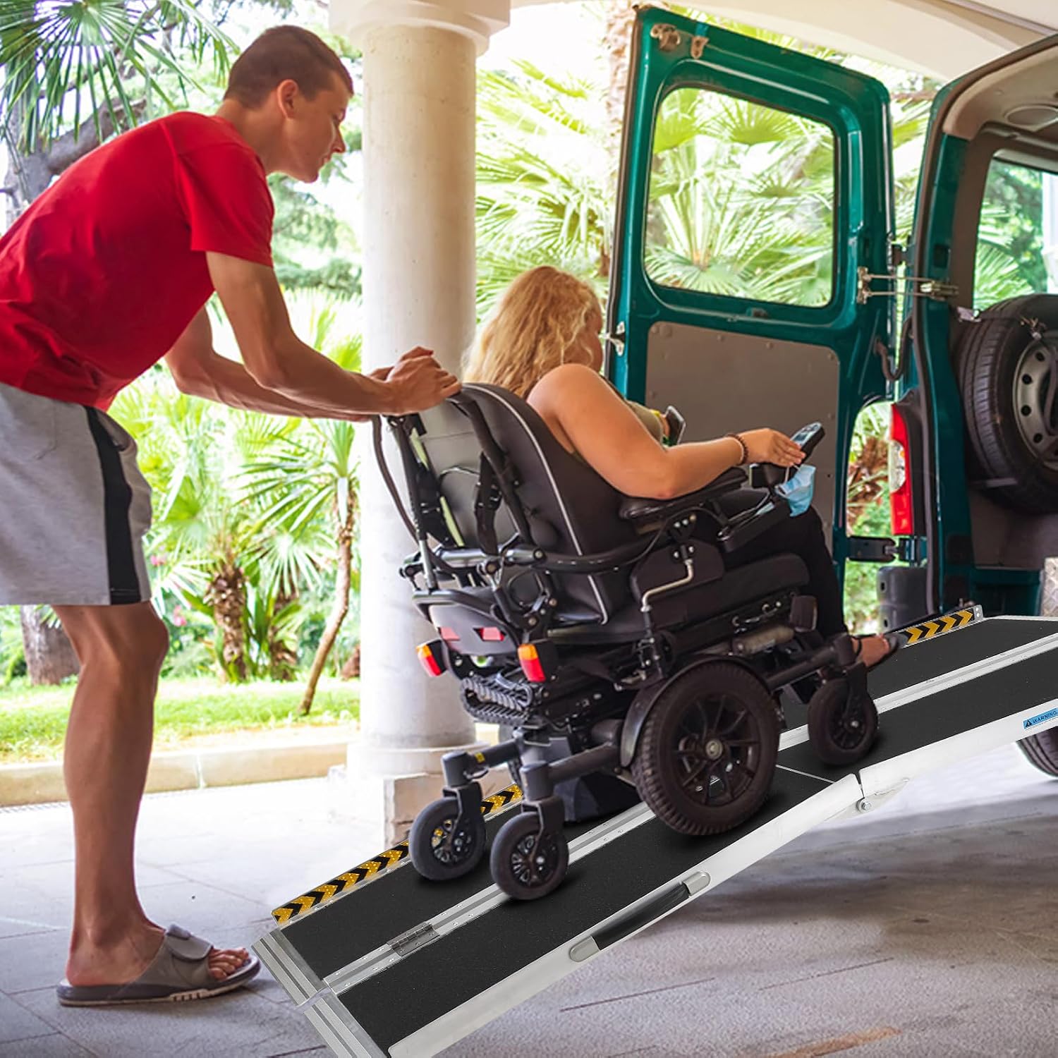 6FT Portable Wheelchair Ramp, Wheelchair Ramps for Home Steps,Folding Ramp with Non-Slip Surface Aluminum Ramps,Wheel Chair Ramp for Wheelchairs Home Steps Stairs Handicaps Doorways