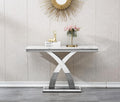 Modern White Silver Console Table, 47' Faux Marble Entryway Table Narrow Long Sofa Table, Luxury Accent Table Rectangle Behind Sofa Entrance Table Foyer Hallway Table for Living Room
