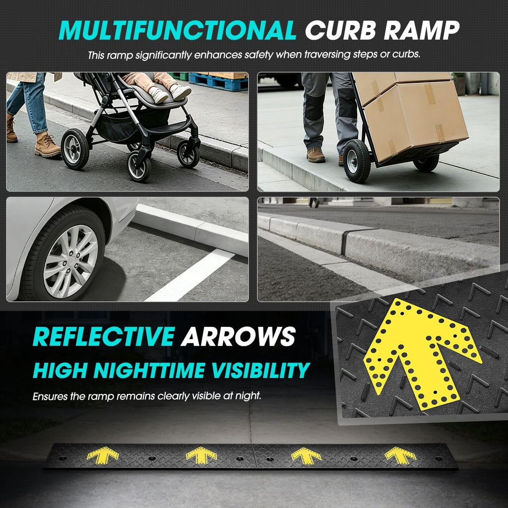 DNA Motoring 2pcs 4.5' Rise Rubber Arrow Curb Ramp Heavy Duty Loading Threshold Ramp 37.4' W x 11.8' D x 4.5' H for Loading Dock, Warehouse, Motorcycles, Cars, TOOLS-00650