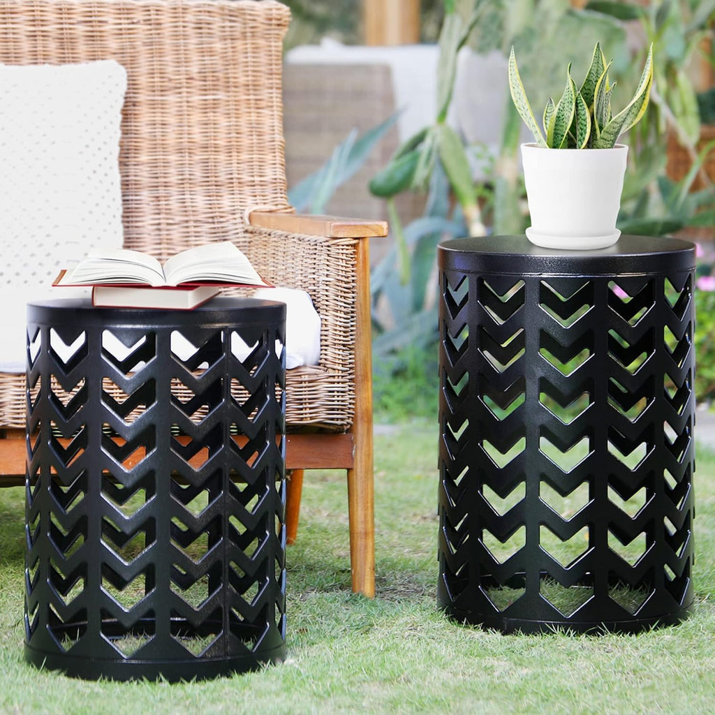 HFHOME Multifunctional Nesting Round Metal Coffee End Tables, Set of 3 Modern Furniture Nightstands Decor Side Tables Plant Stand for Home Office Indoor Garden Outdoor- Pure Black