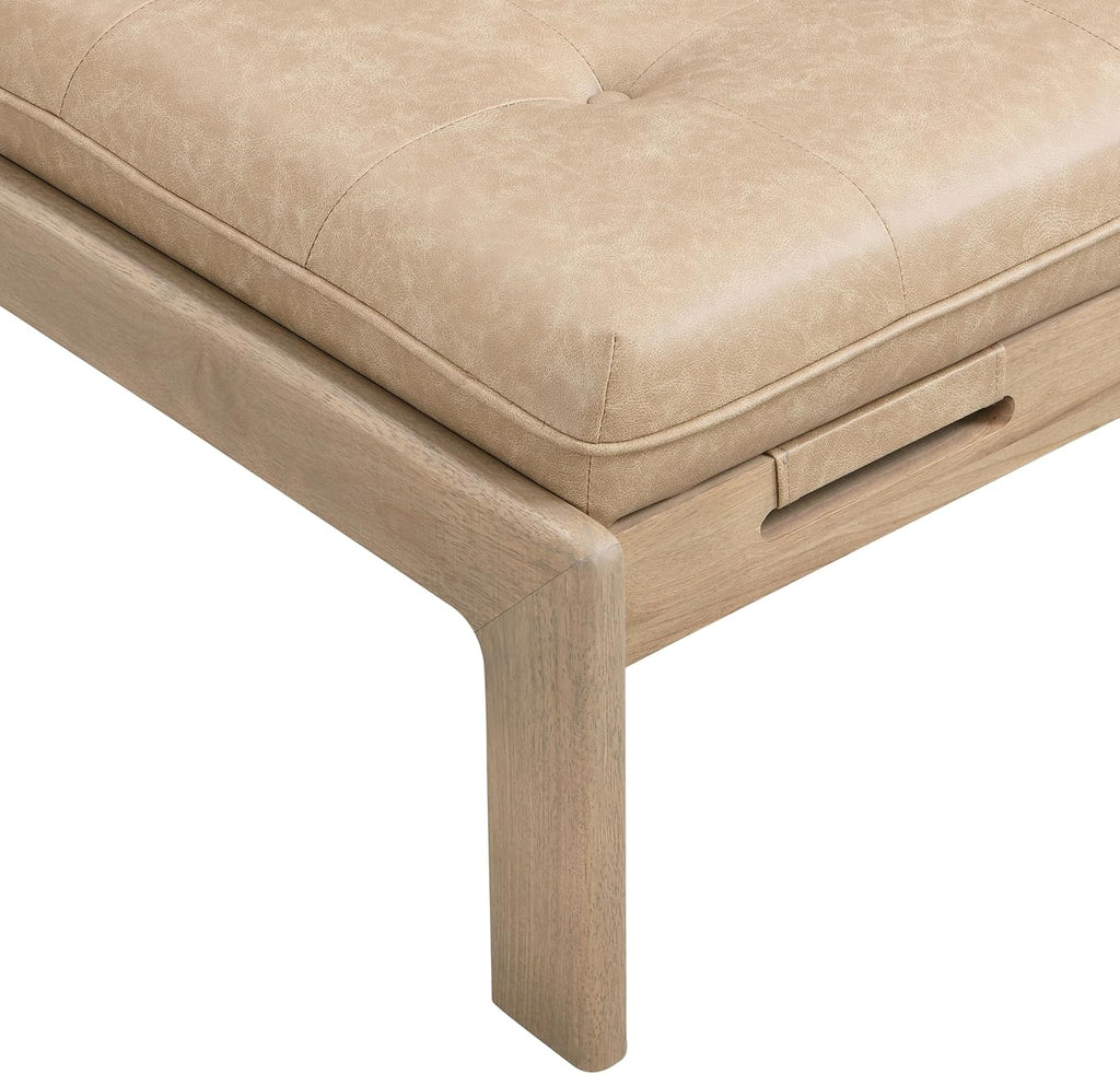 Merax 48.4' Rectangle Tufted Upholstered Cocktail Ottoman, Leather Ottoman Coffee Table, PU Leather Ottoman for Living Room, Bedroom, Office,Taupe Brown