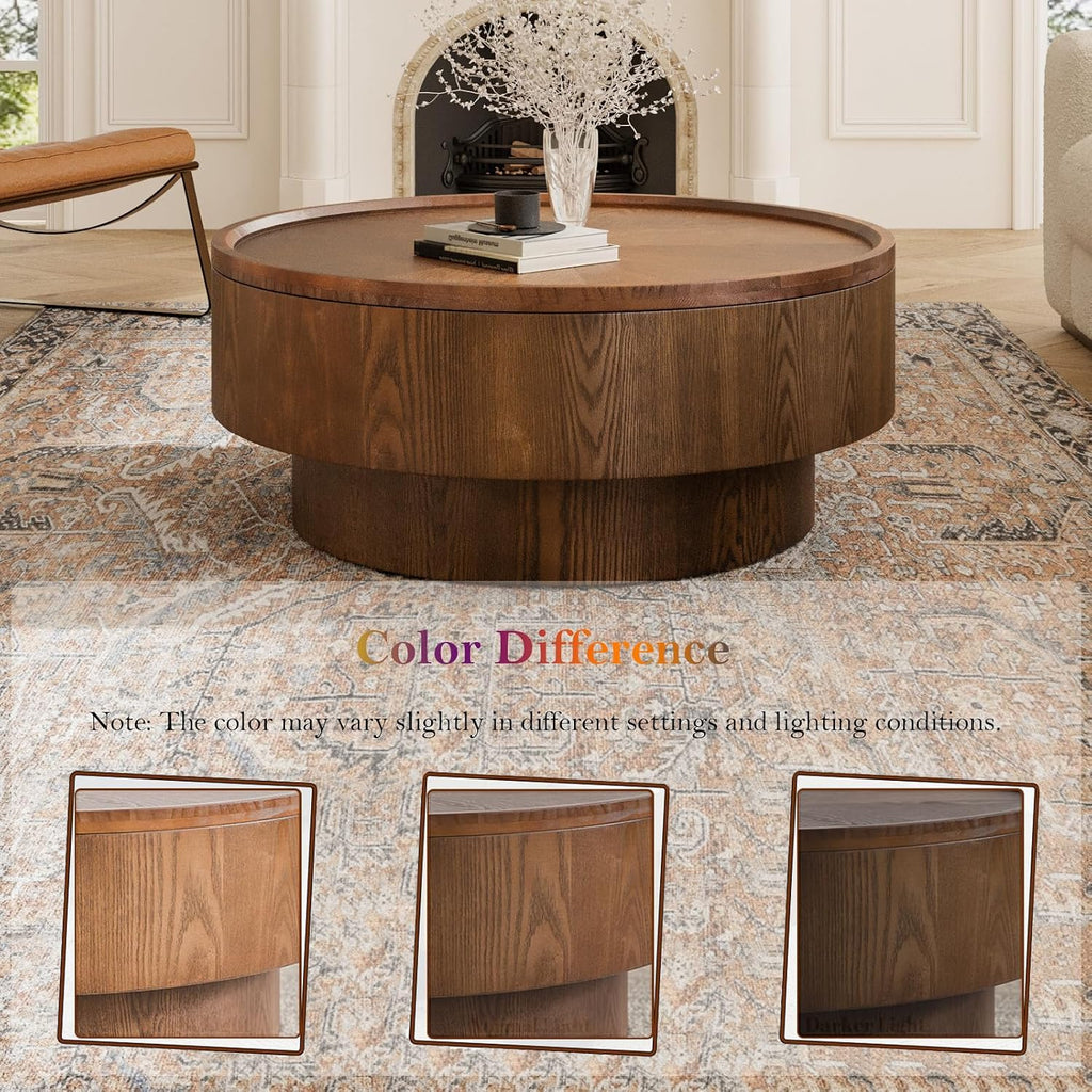 Round Coffee Table with Covert Storages Spaces 30.7' Modern Circle Center Table - Solid Wood Veneered for Living Room Study Balcony (B)