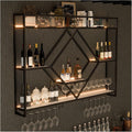 Bar Shelves Wine Rack Wall Mounted, Metal 3-Tiers Hanging Goblet Display Storage, Bottle Stand Lighting For Bars, Floating Bar Shelf Rack, For Home Dining Room Kitchen(Color:Black,Size:120x15x8