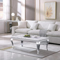 47' Marble Coffee Table for Living Room, Modern White Coffee Table with Silver Stainless Steel S-Shaped Legs, Faux Marble Rectangle Center Table Accent Cocktail Table for Home,Office