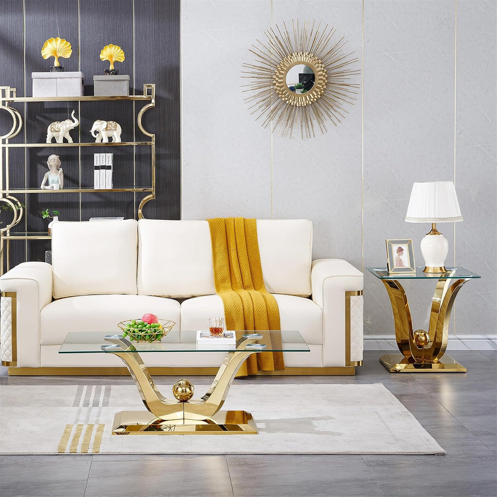 Modern Glass End Table Small Side Table with Gold Gorgeous Stainless Steel Base Square Glass Nightstand End Table Small Bedside Table Couch Sofa Table for Living Room Bedroom