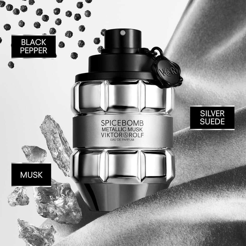 Viktor&Rolf - Spicebomb Metallic Musk Eau de Parfum 3-Piece Set ($205 Value) - Cologne for Men - Ambery Fragrance - Full Size, 3 Fl Oz & 2 Travel Size, 0.3 Fl Oz