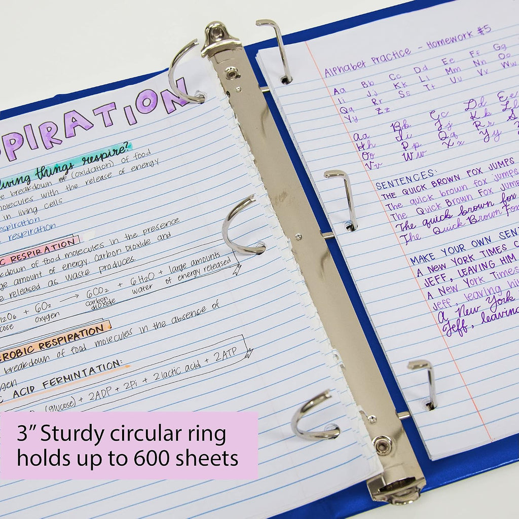 BAZIC Products 3 Ring Binder 3' View Binders Slant D Ring Organizer - Blue, Hold 600 Sheets Paper, for School Office Home, 12-Count
