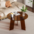 Acrylic Coffee Table Round, Clear Circle Modern Lucite Side Table Legs for Living Room, Bedroom, Office (Dark Brown, 23.6' × 15.7')