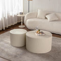 47.25 inch Round Wood Coffee Table Set for Living Room for Small Space Apartment and No Need Assembly Beige
