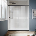 SUNNY SHOWER Double Sliding Glass Door 54' W x 72' H Shower Door 1/4' Tempered Glass Sliding Door Semi-Frameless Shower Glass Enclosure Bypass Walk in Shower Cabin, Matte Black
