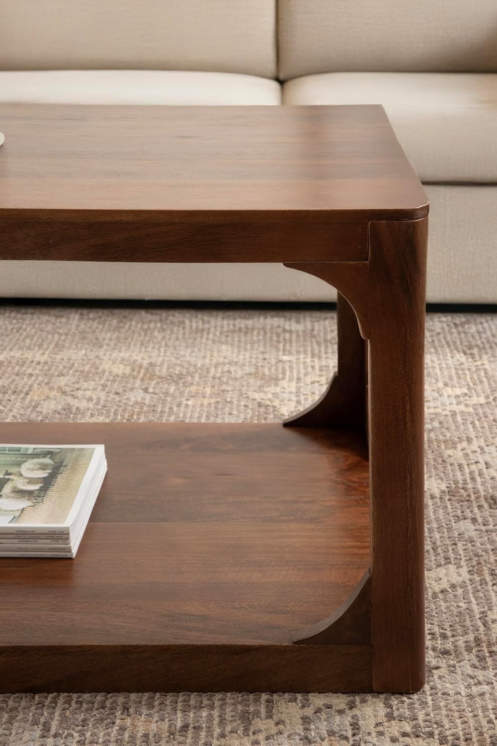 Kate and Laurel Dahl Transitional Rectangular Coffee Table; 36 x 20 x 18; Walnut Brown; Modern Rectangle Living Room Table with Solid Mango Wood Construction and Extra Underlying Storage