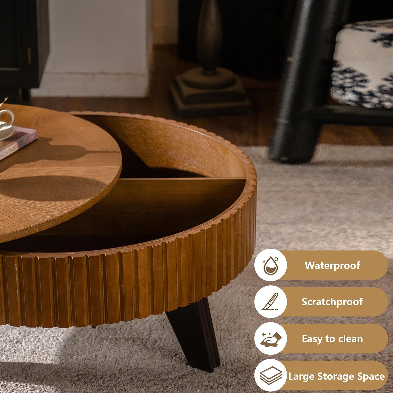 Setawix 31.5' Round Coffee Table with Storage Space, Small Side Tea End Table for Living Room, Wooden Rustic Coffee Table, Storage Entry Way Table, Natural